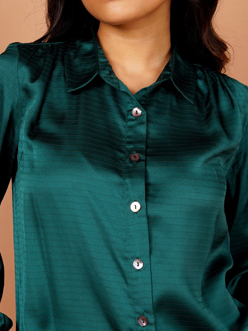 Women's Green Self Design Basic Shirt