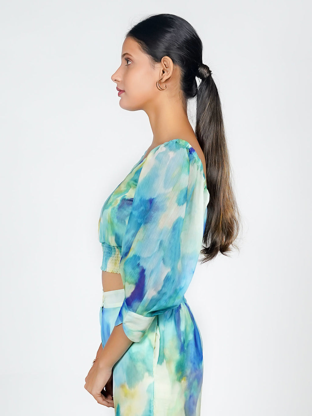 Blue Abstract Print Blouson Top