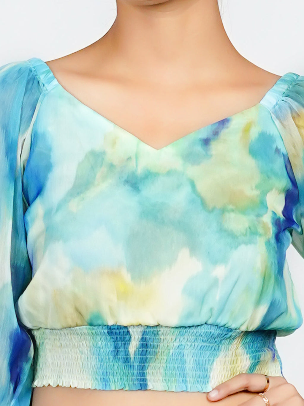 Blue Abstract Print Blouson Top