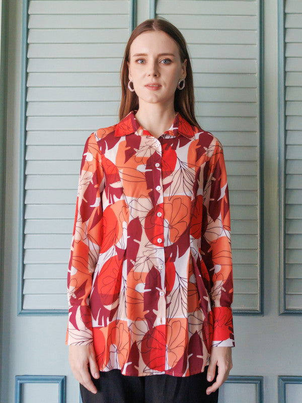 Off-White Floral Print Long Shirt