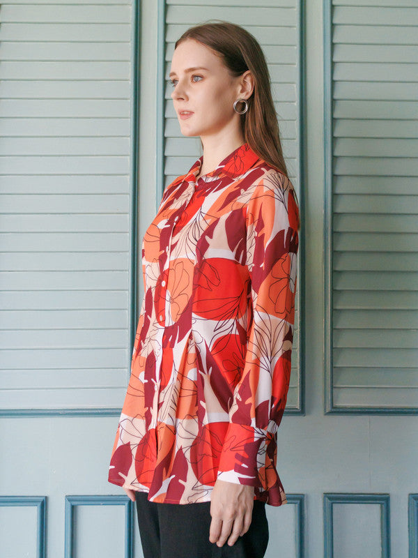 Off-White Floral Print Long Shirt