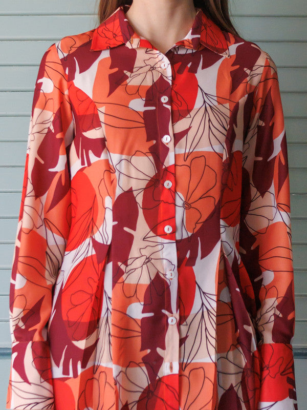 Off-White Floral Print Long Shirt
