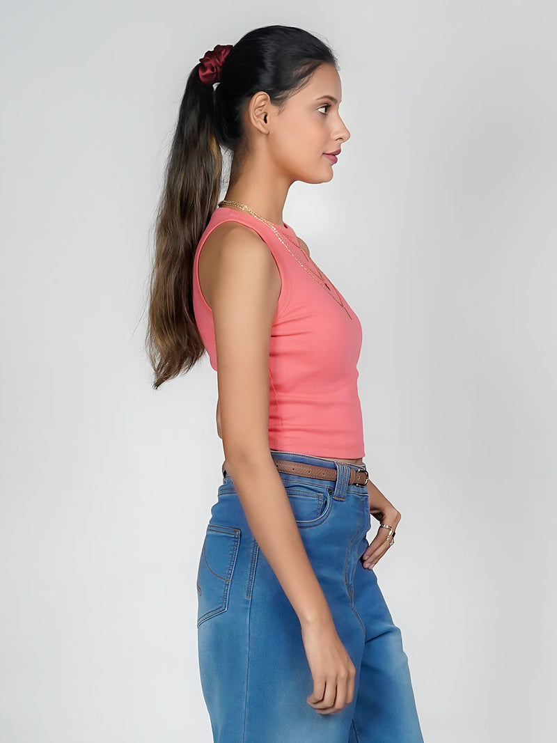 Pink Solid Basic Crop Top