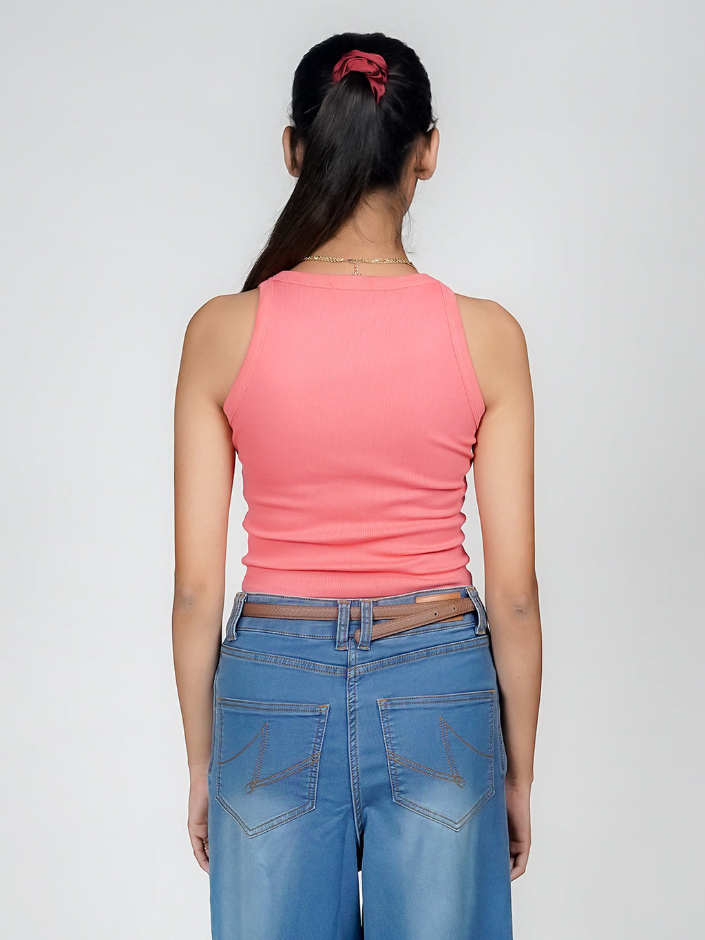 Pink Solid Basic Crop Top