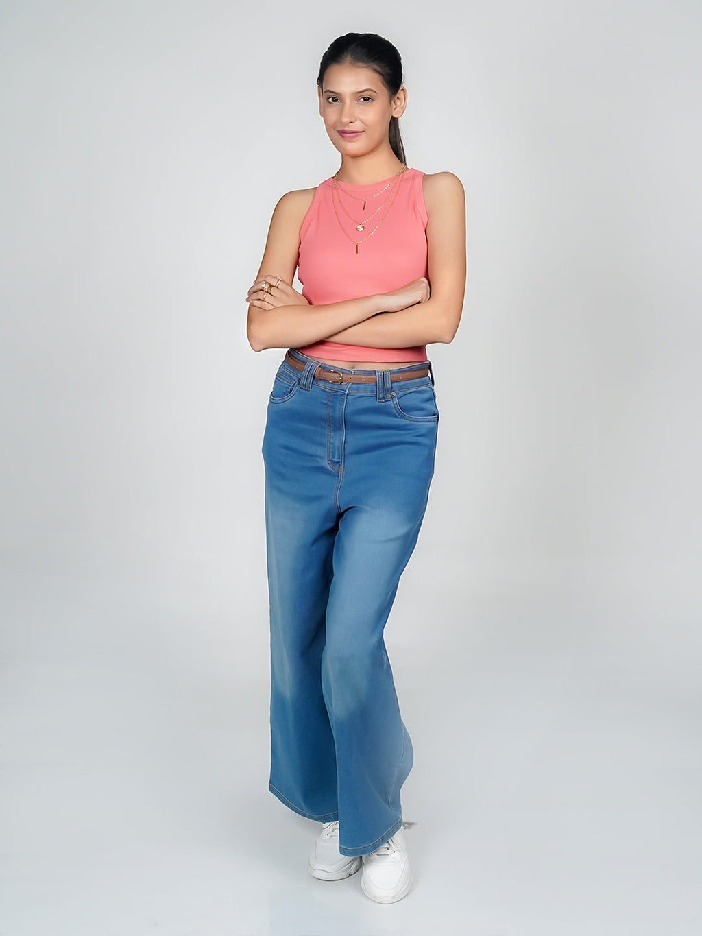 Pink Solid Basic Crop Top
