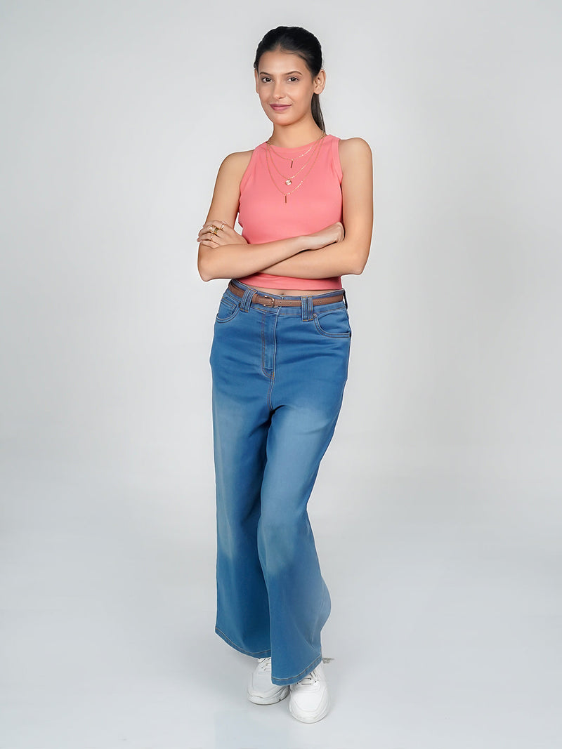 Pink Solid Basic Crop Top
