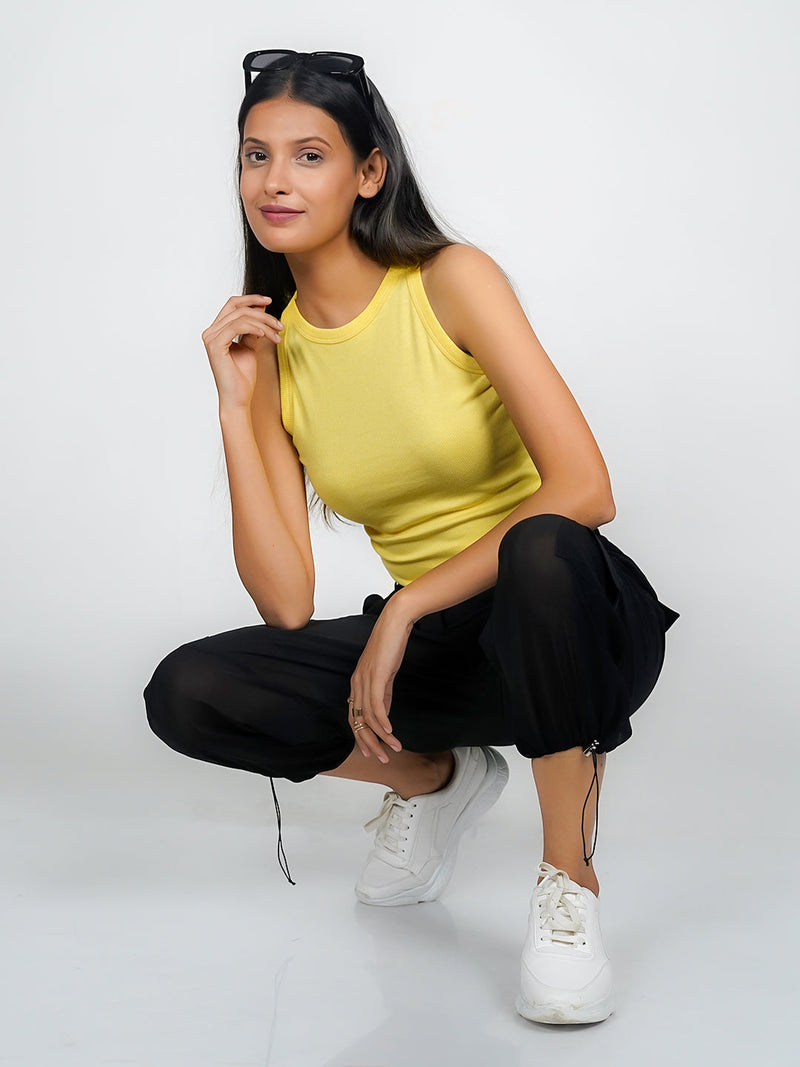 Yellow Solid Basic Crop Top