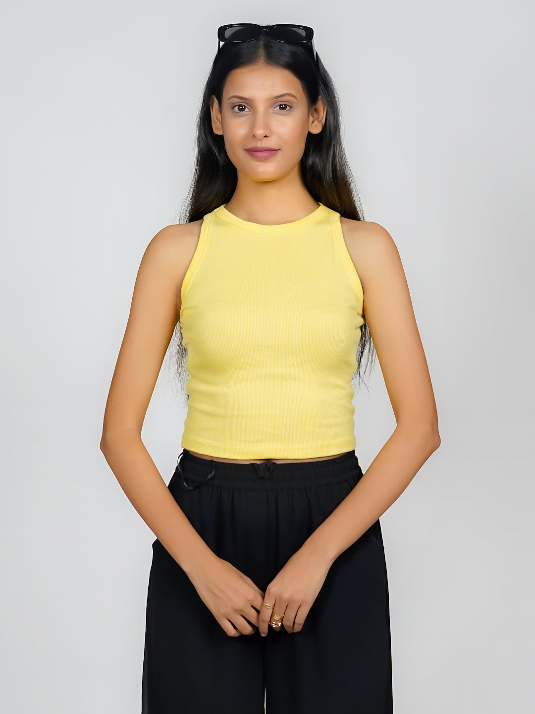 Yellow Solid Basic Crop Top