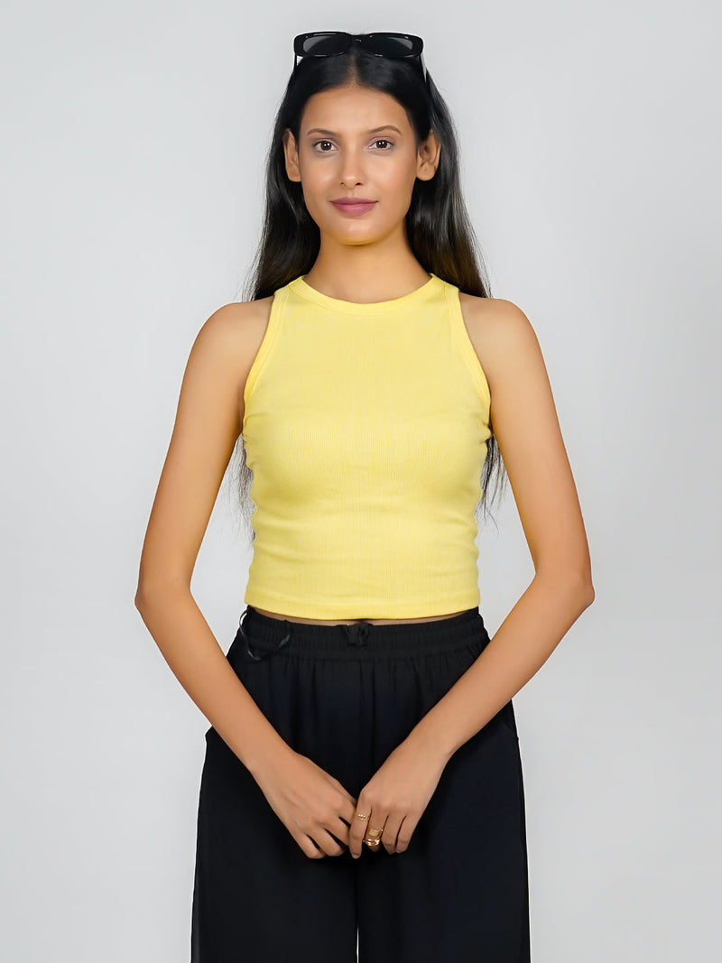 Yellow Solid Basic Crop Top