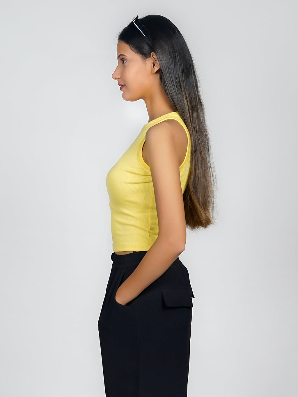 Yellow Solid Basic Crop Top