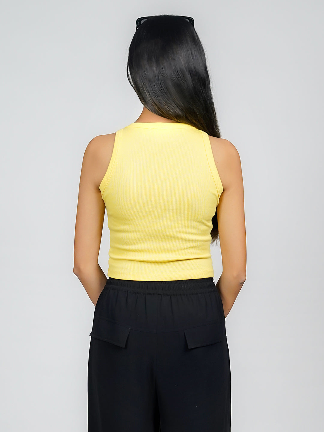 Yellow Solid Basic Crop Top