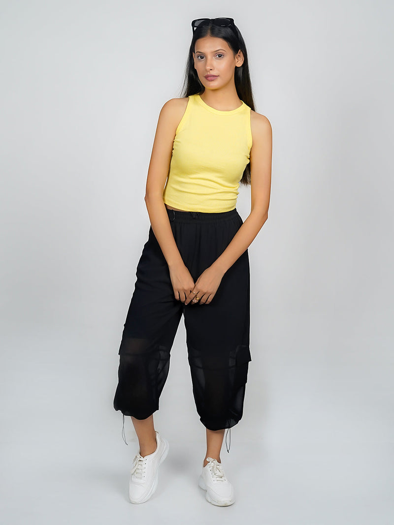Yellow Solid Basic Crop Top