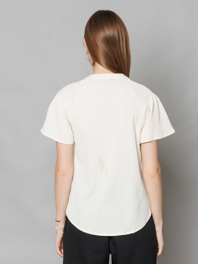 Off White Textured Basic Top