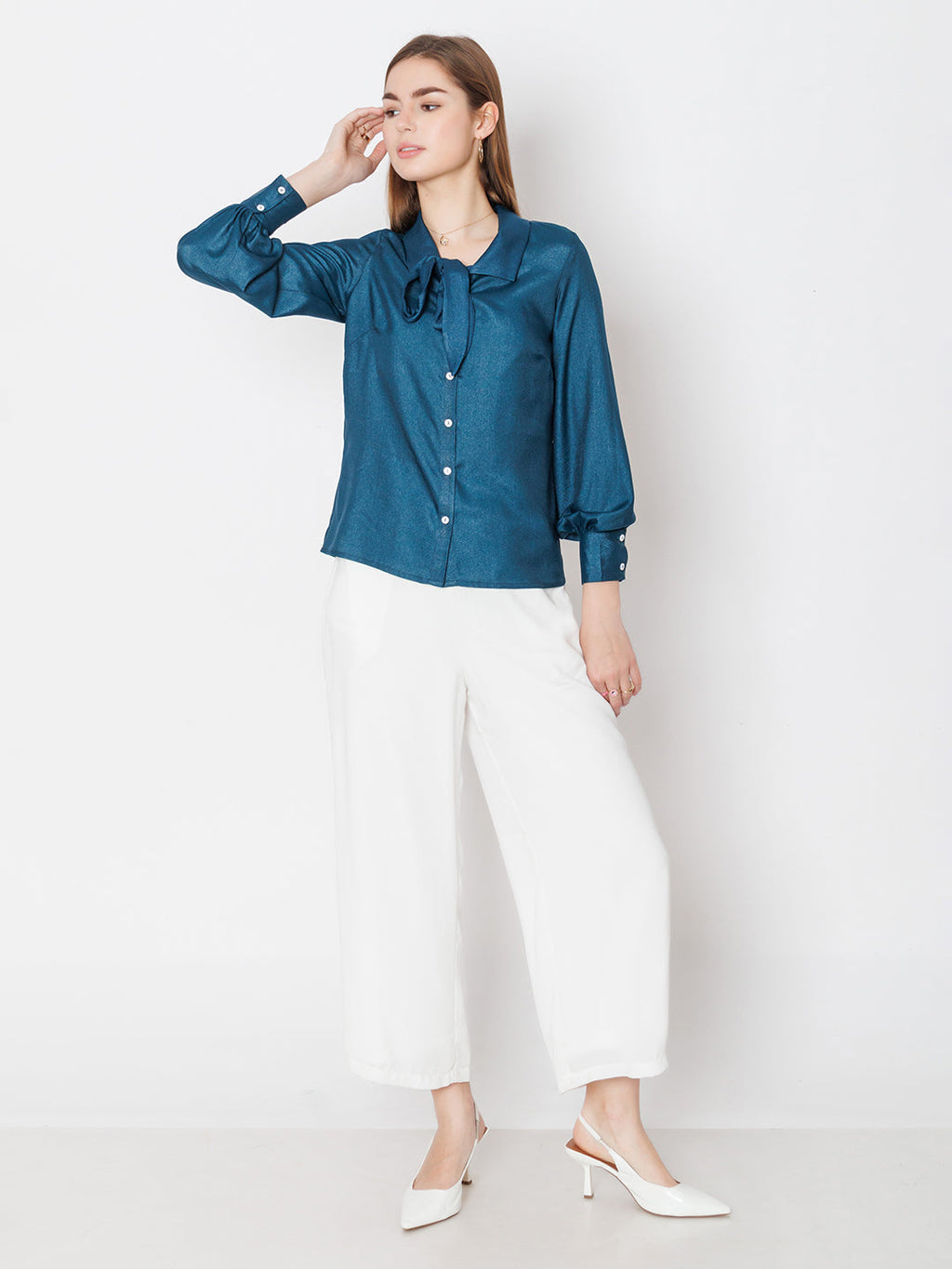 Blue Solid Basic Tie Up Shirt