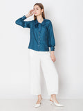 Blue Solid Basic Tie Up Shirt