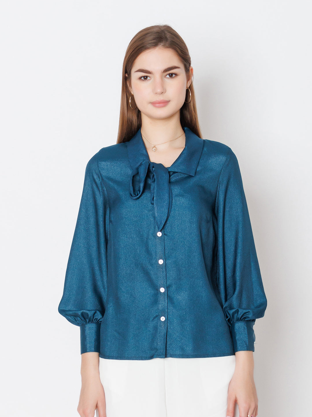 Blue Solid Basic Tie Up Shirt
