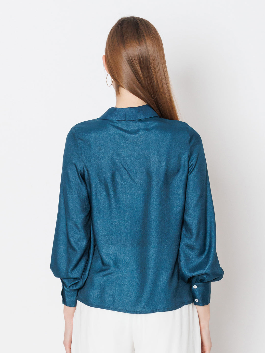 Blue Solid Basic Tie Up Shirt