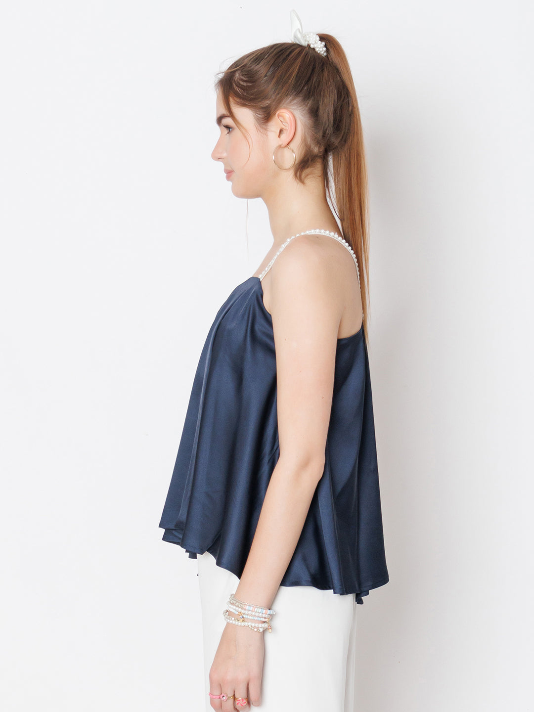 Navy Blue Solid One Shoulder Top