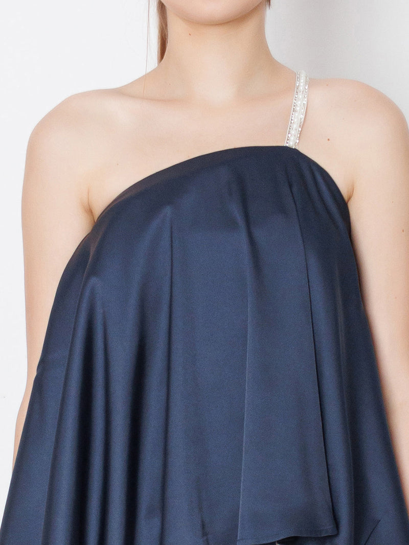 Navy Blue Solid One Shoulder Top