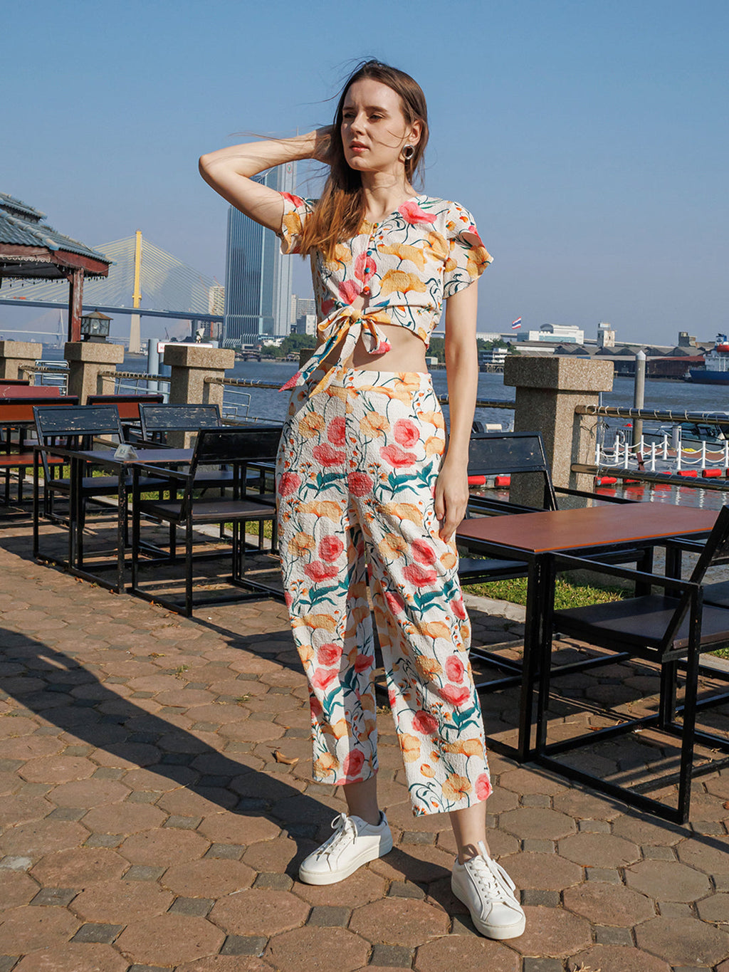 Off-White Tropical Print Blouson Top