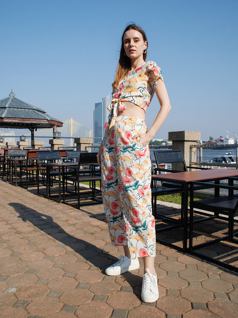 Off-White Tropical Print Blouson Top