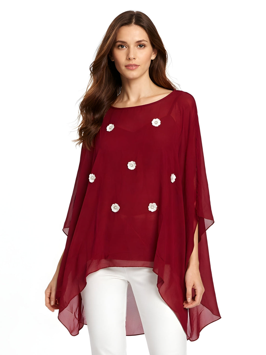 Maroon Embellished Long Top