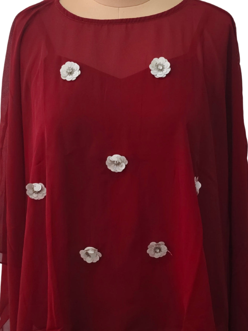 Maroon Embellished Long Top
