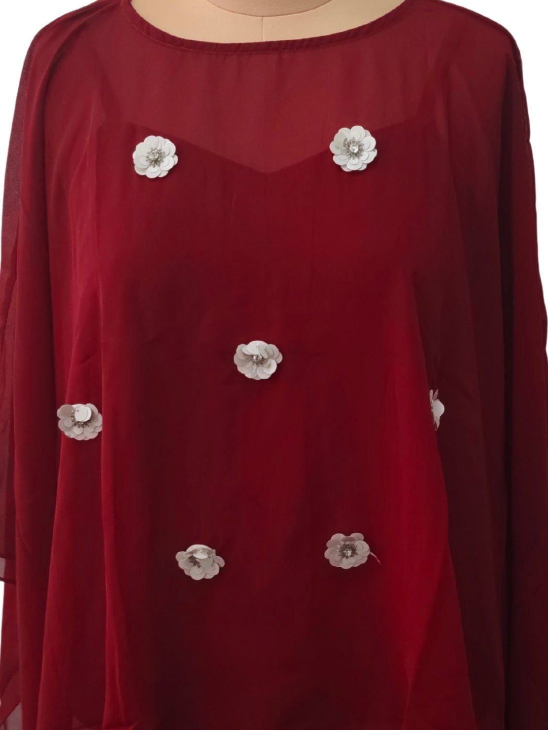 Maroon Embellished Long Top