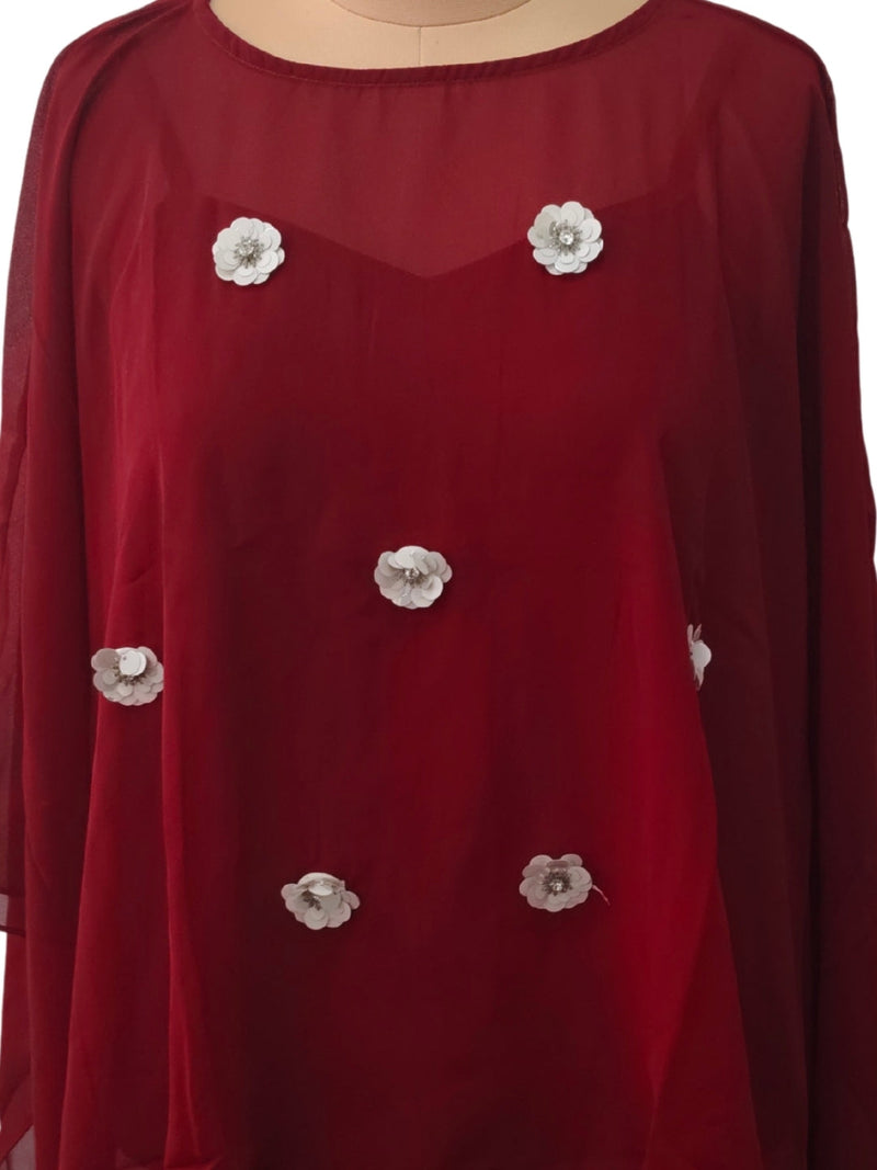 Maroon Embellished Long Top