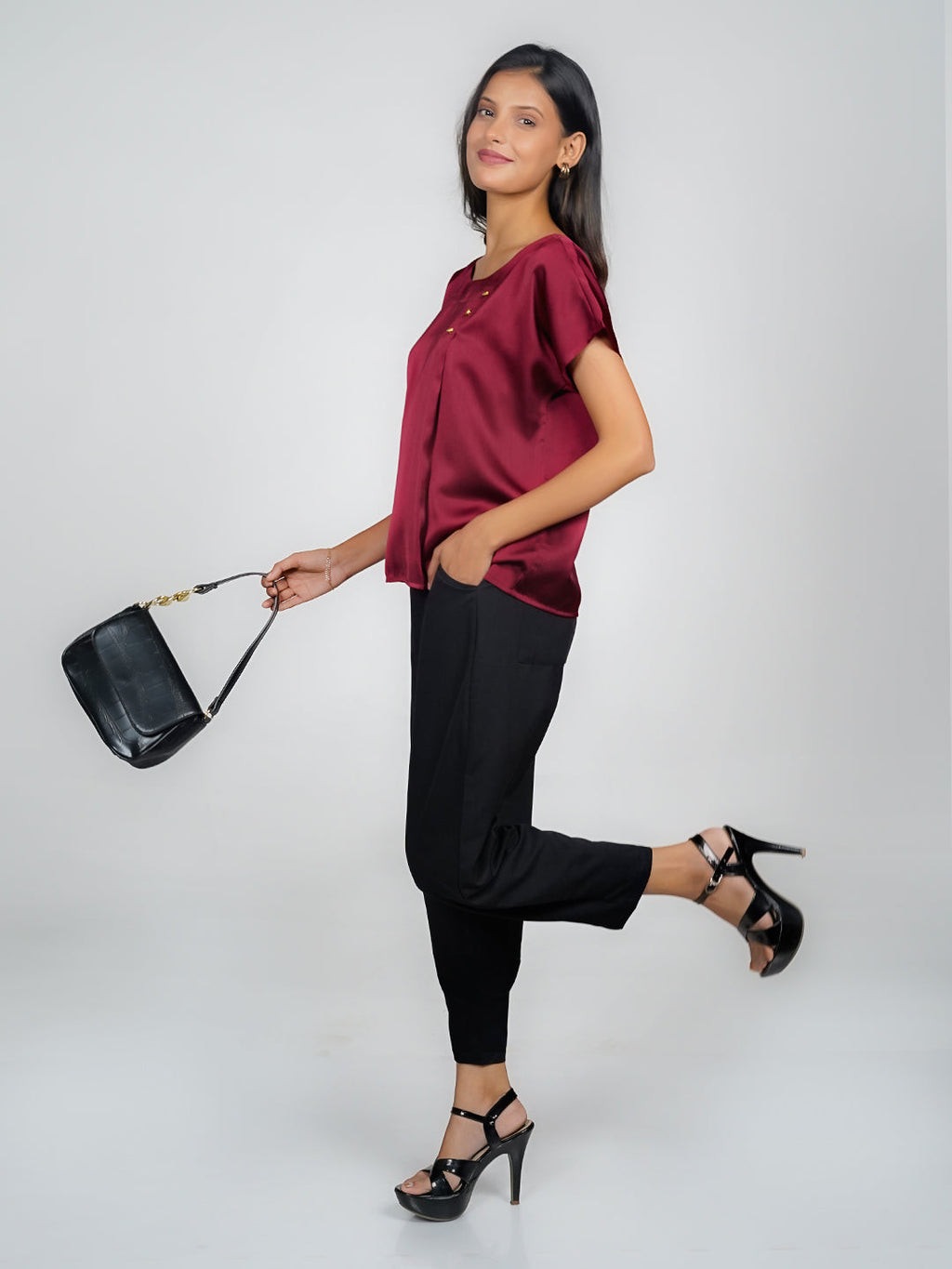 Maroon Solid Basic Top