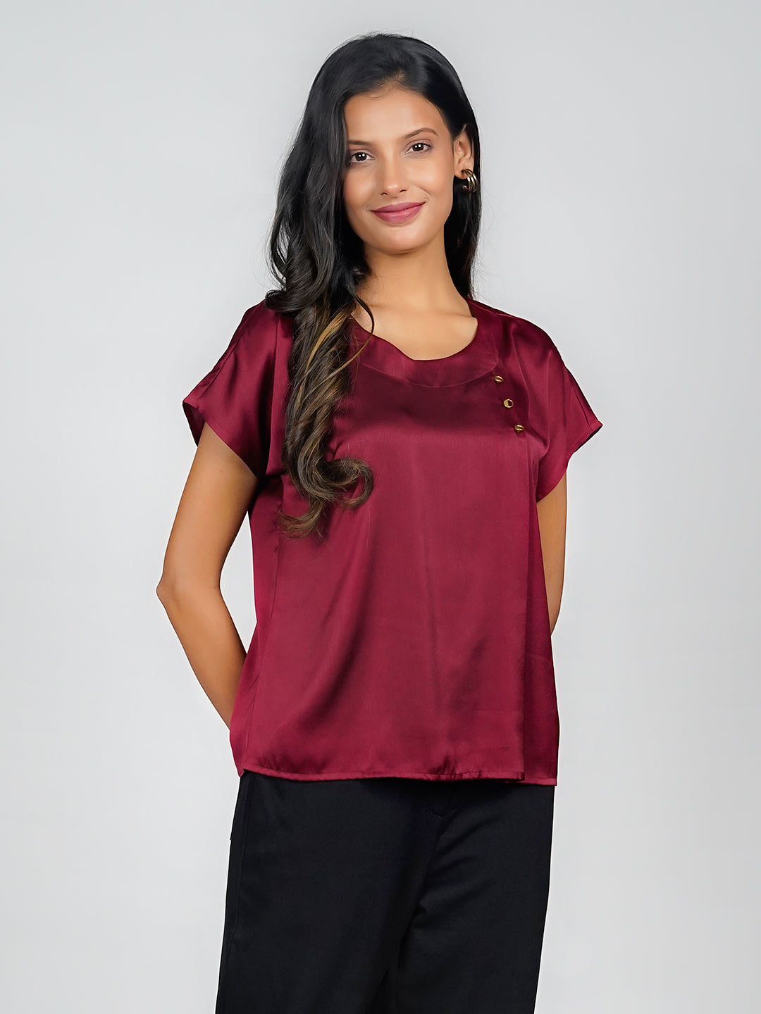 Maroon Solid Basic Top