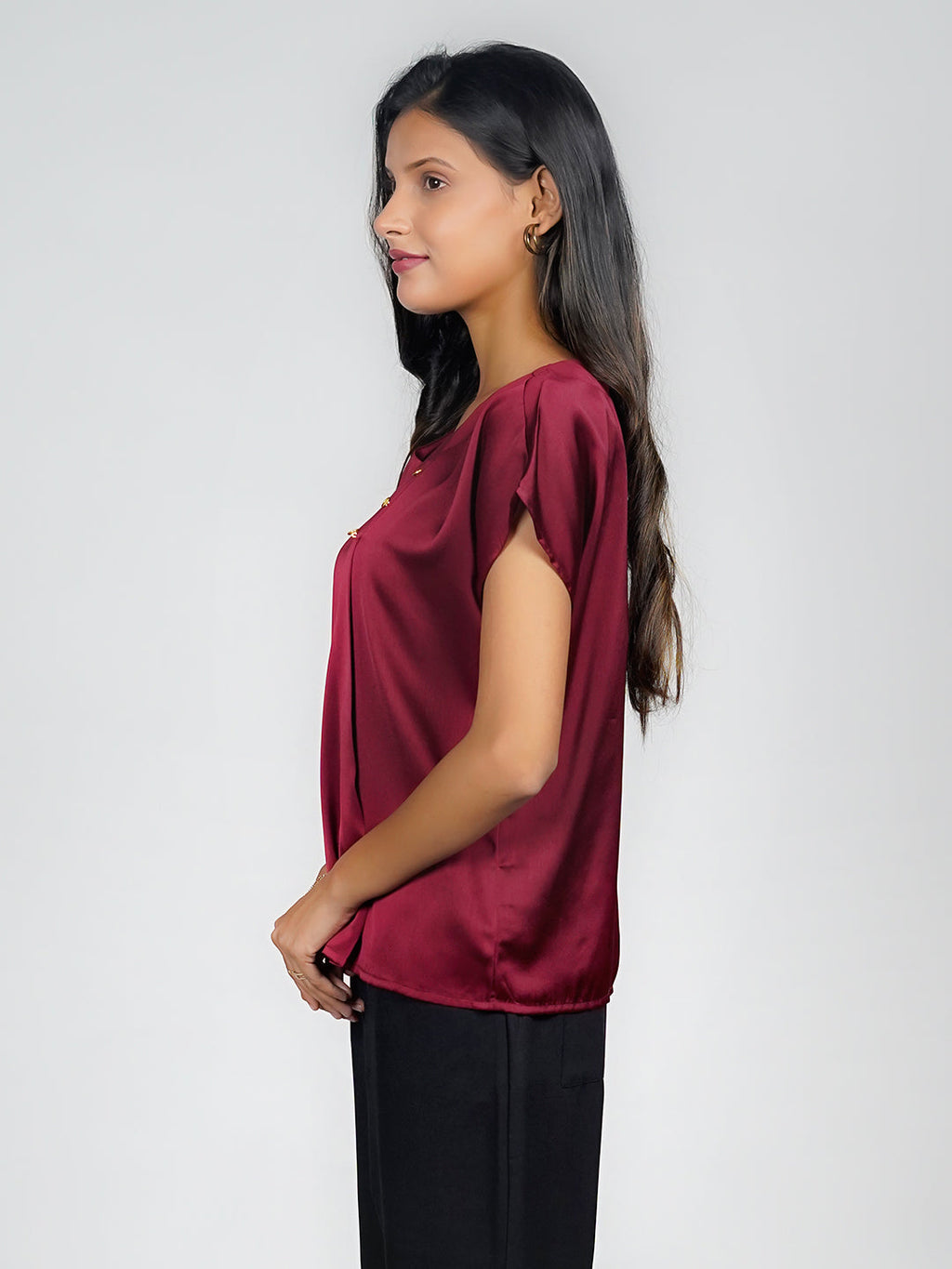 Maroon Solid Basic Top