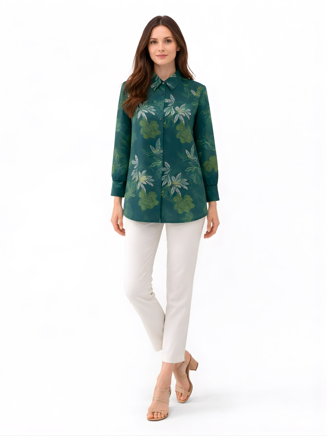 Green Floral Long Shirts