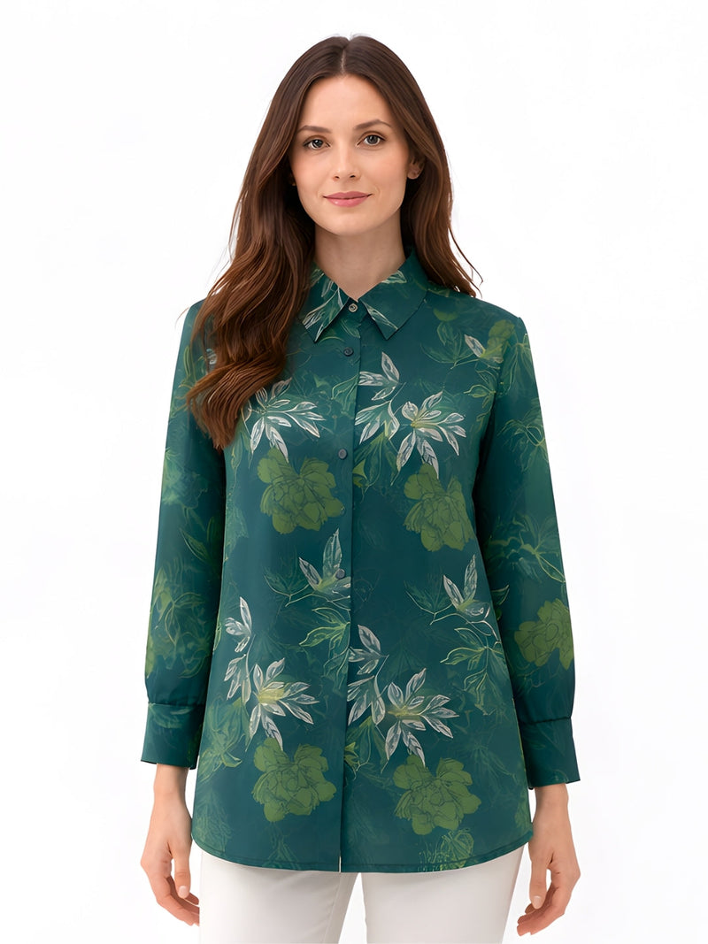 Green Floral Long Shirts