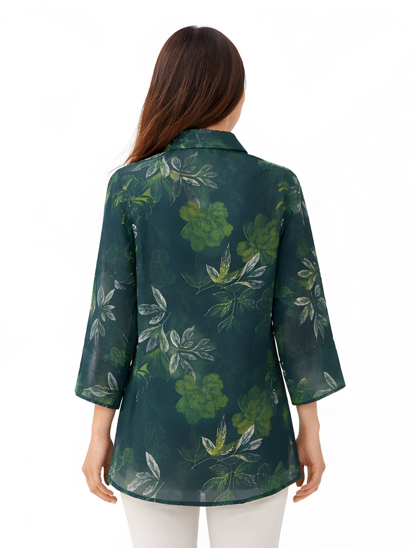 Green Floral Long Shirts