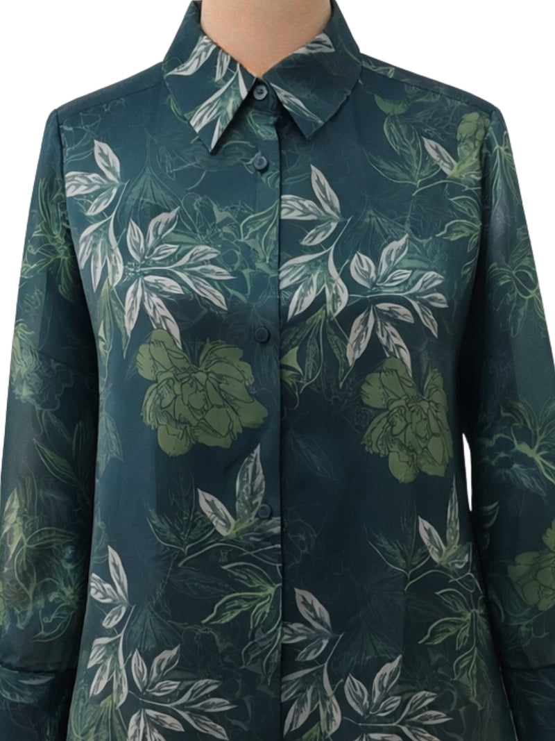 Green Floral Long Shirts