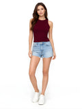 Brown Plain Sleeveless Crop Tops