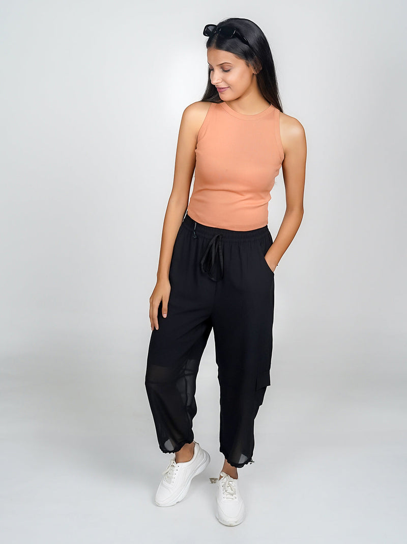 Brown Solid Basic Crop Top