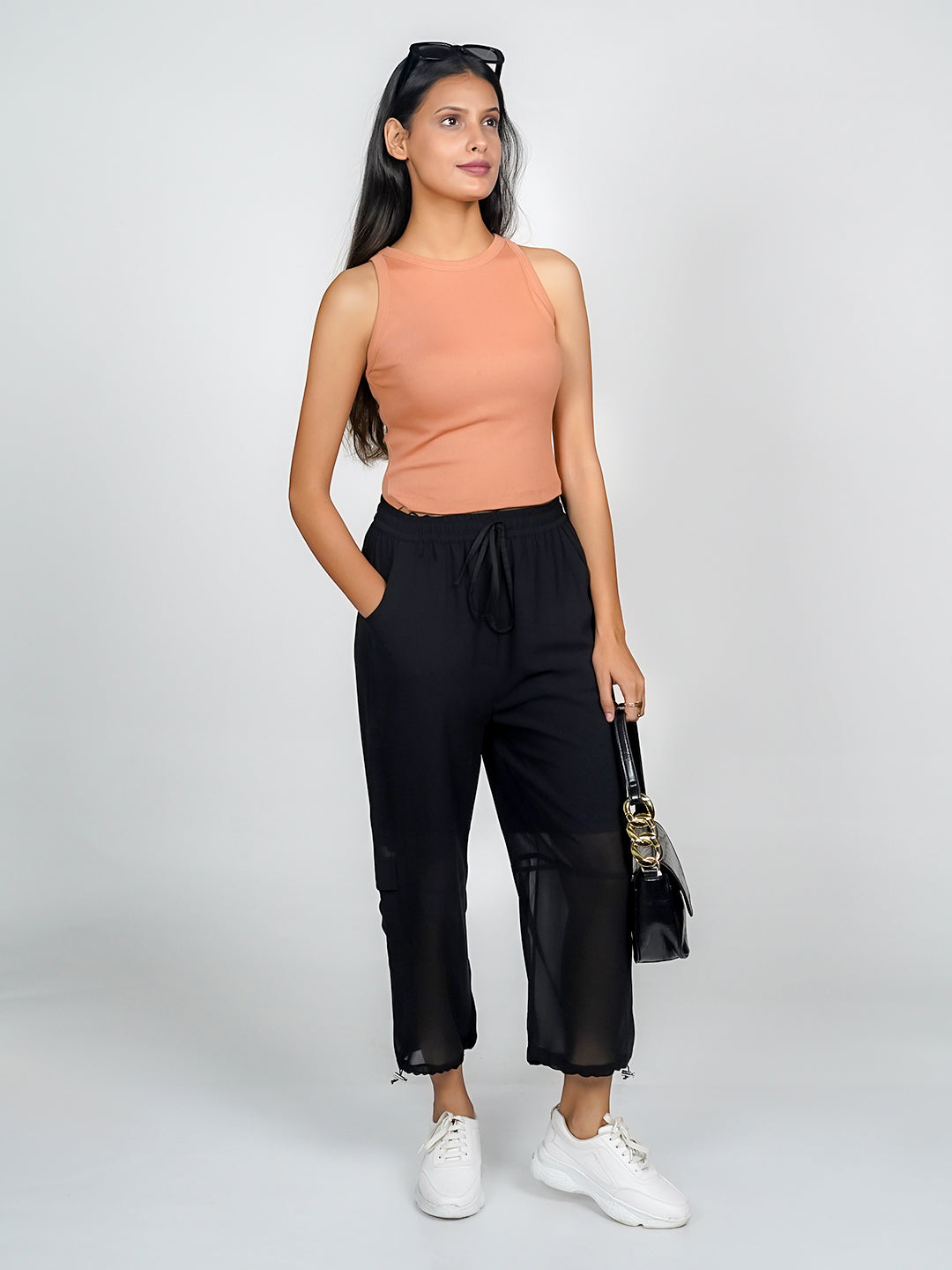 Brown Solid Basic Crop Top
