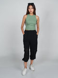 Green Solid Basic Crop Top