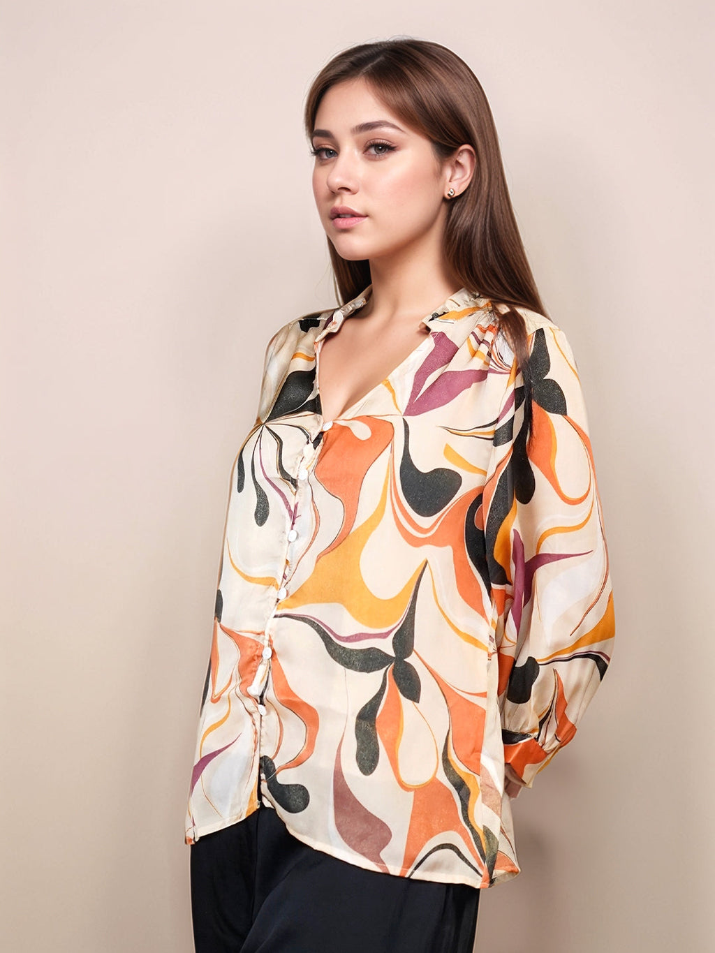Beige Floral Prints Relaxed Fit Top