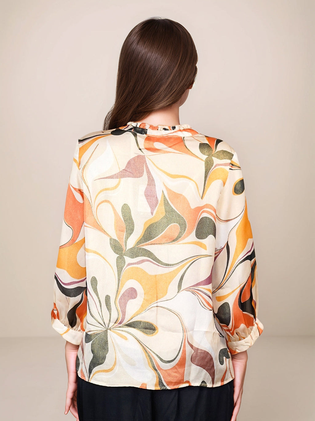 Beige Floral Prints Relaxed Fit Top