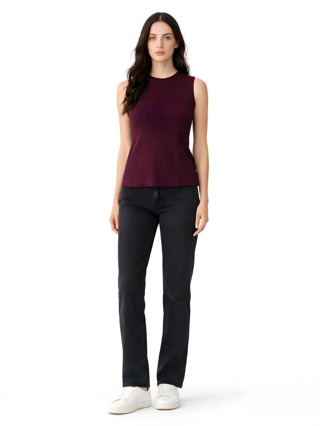 Brown Plain Sleeveless Top