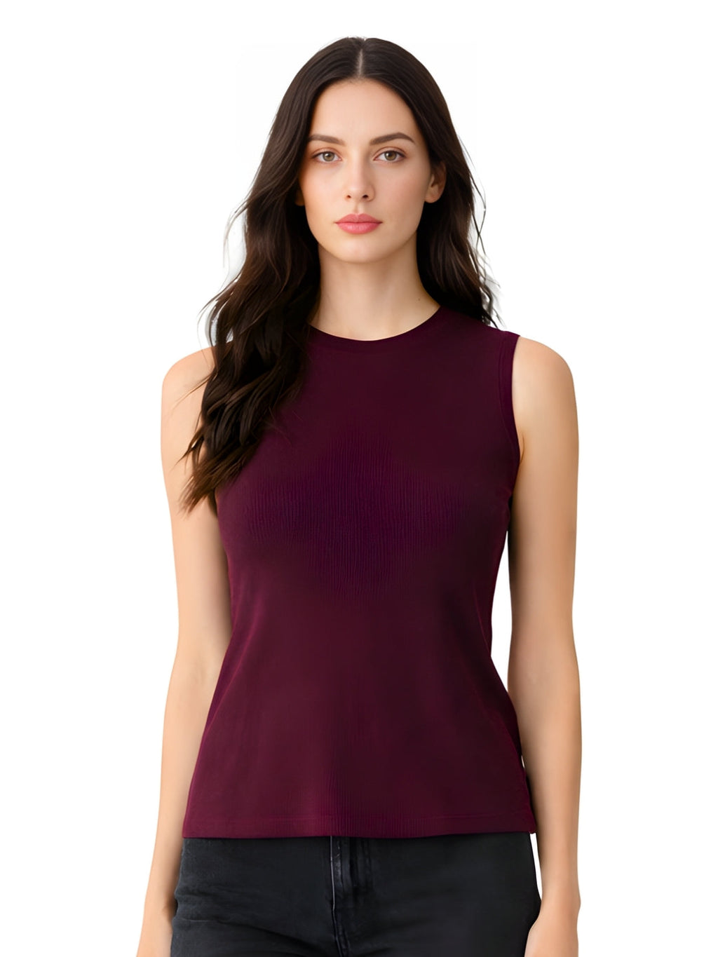 Brown Plain Sleeveless Top