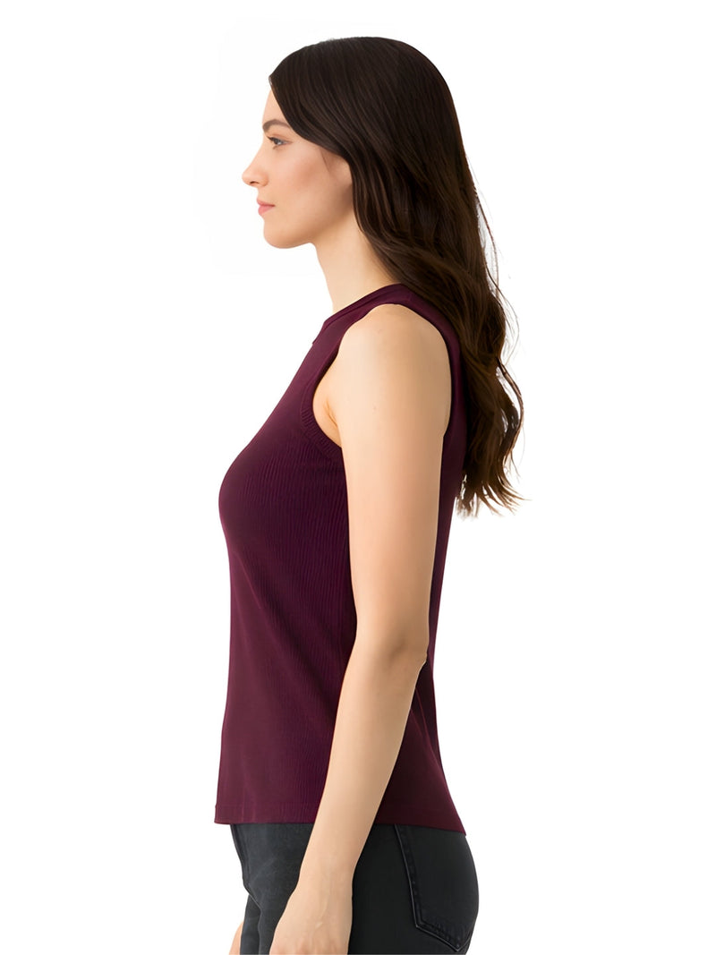 Brown Plain Sleeveless Top