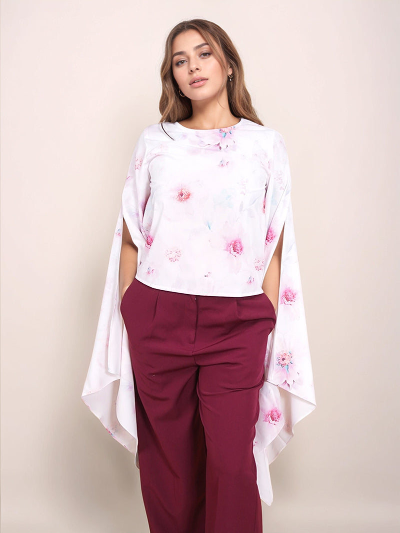 White Floral Prints Relaxed Fit Top