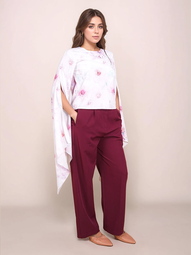 White Floral Prints Relaxed Fit Top