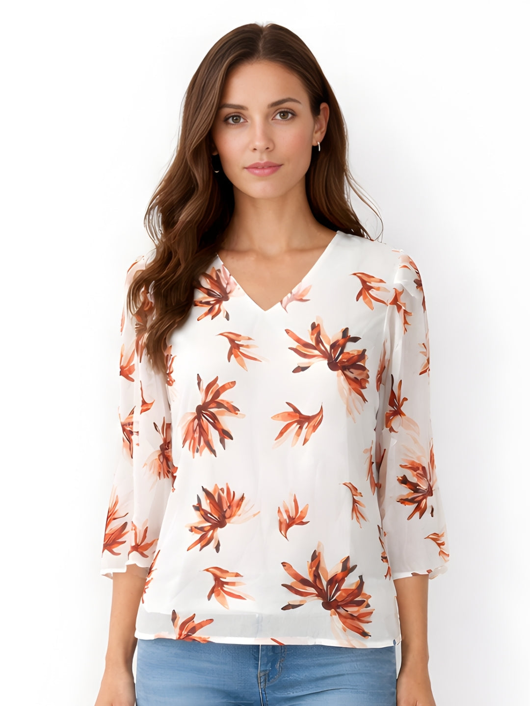 White Floral 3/4th Top