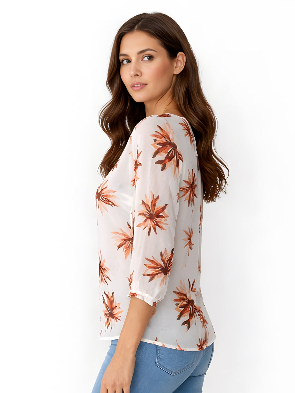 White Floral 3/4th Top