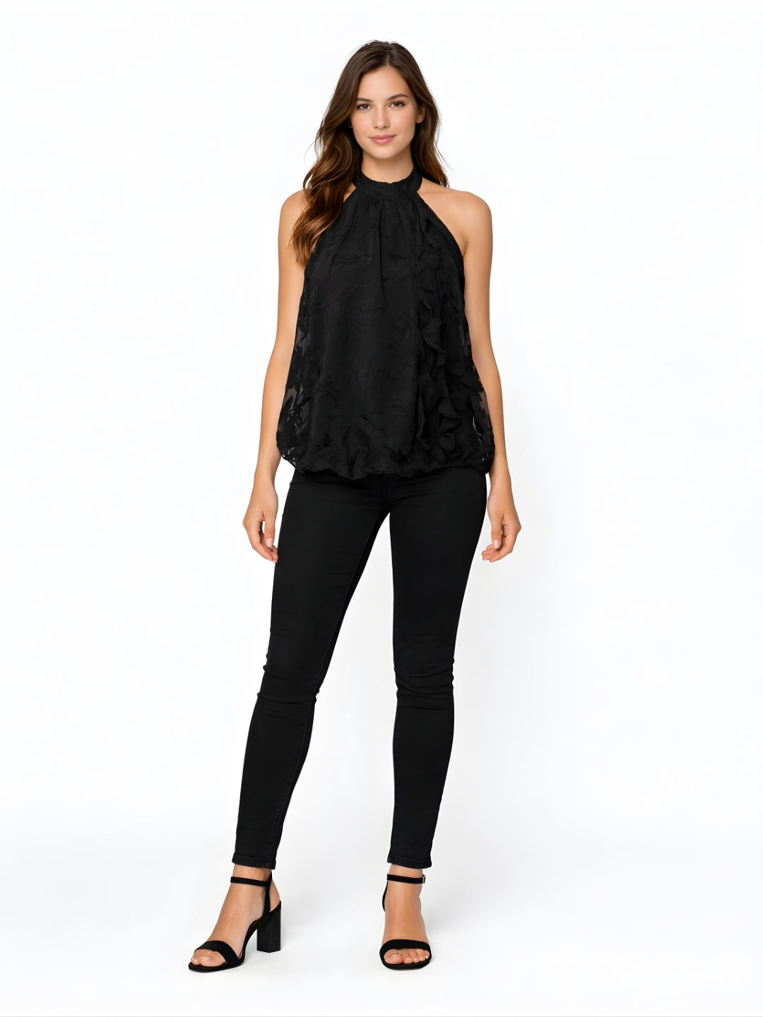 Black Textured Sleeveless Top
